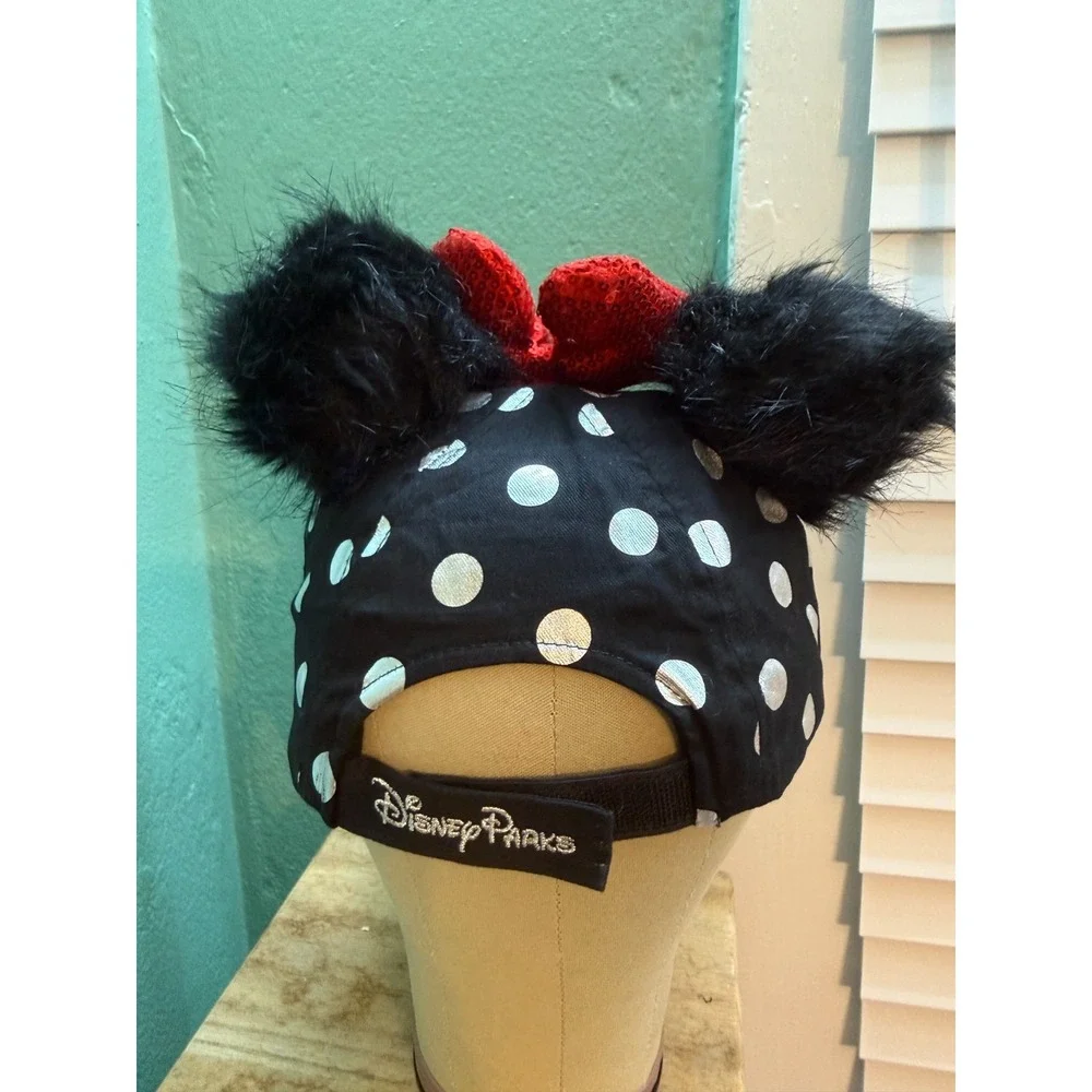 Disney Parks Minnie Mouse Fuzzy Ears Trucker Hat Cap Adjustable Red Bow